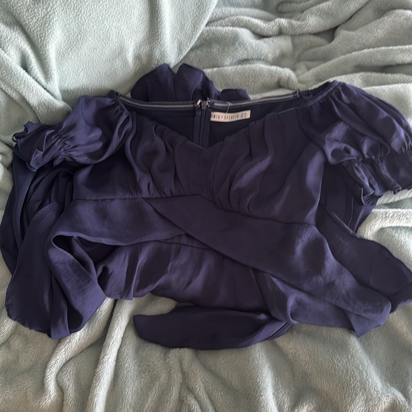 Off-Shoulder Blue Ruffle Romper - Picture 2 of 2